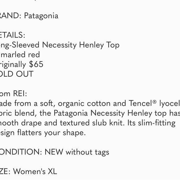 NEW Patagonia Organic Cotton Long-Sleeved Necessity Henley Top Red XL - Picture 6 of 6